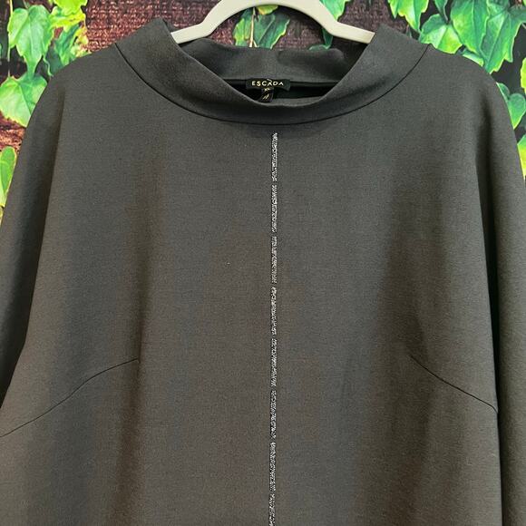 Escada Crewneck Blouse Turtleneck Rhinestone Glam Fringe Womens XL Gray Sweater - Picture 1 of 7